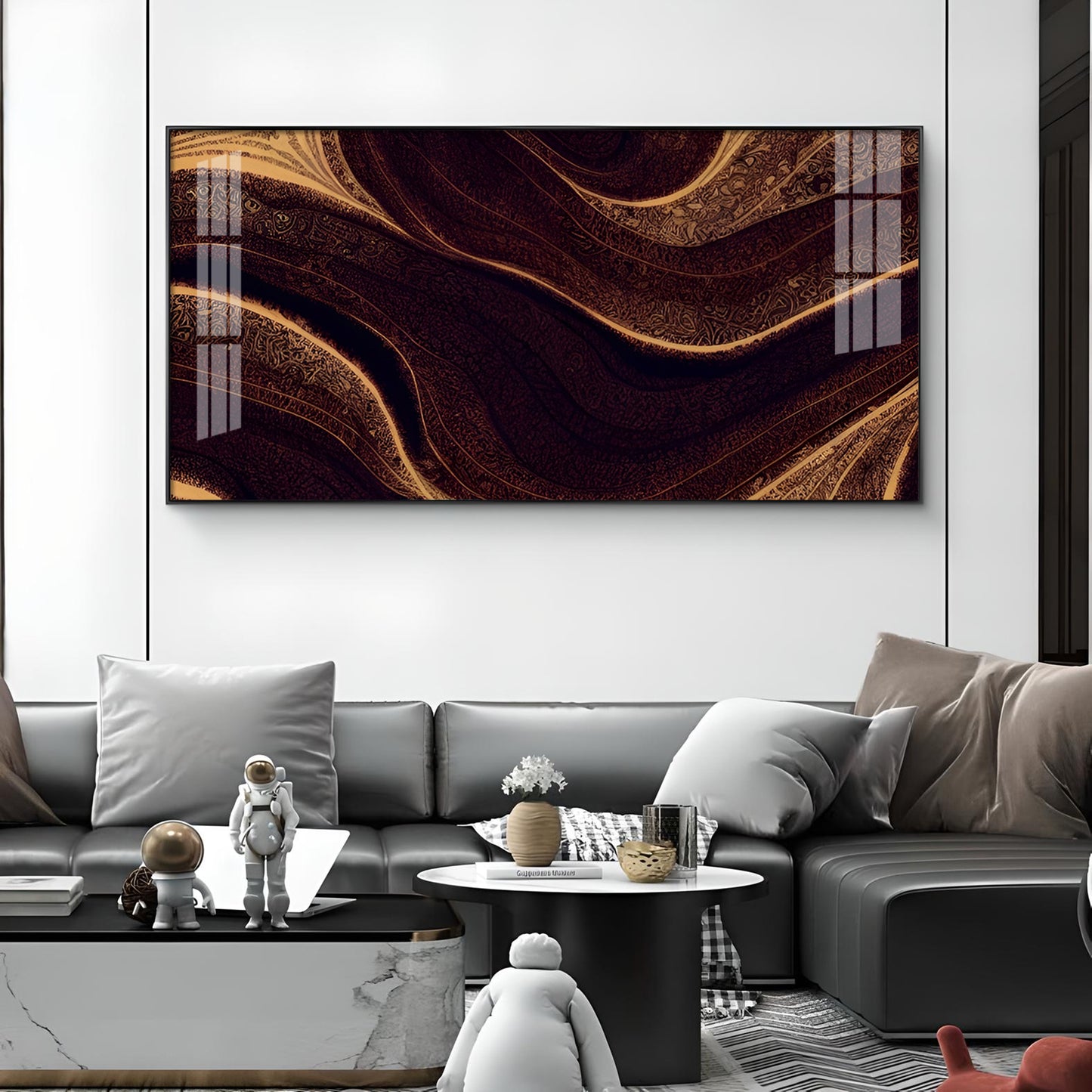 Golden Rhythm Wave Glass Finish Horizontal Wall Art