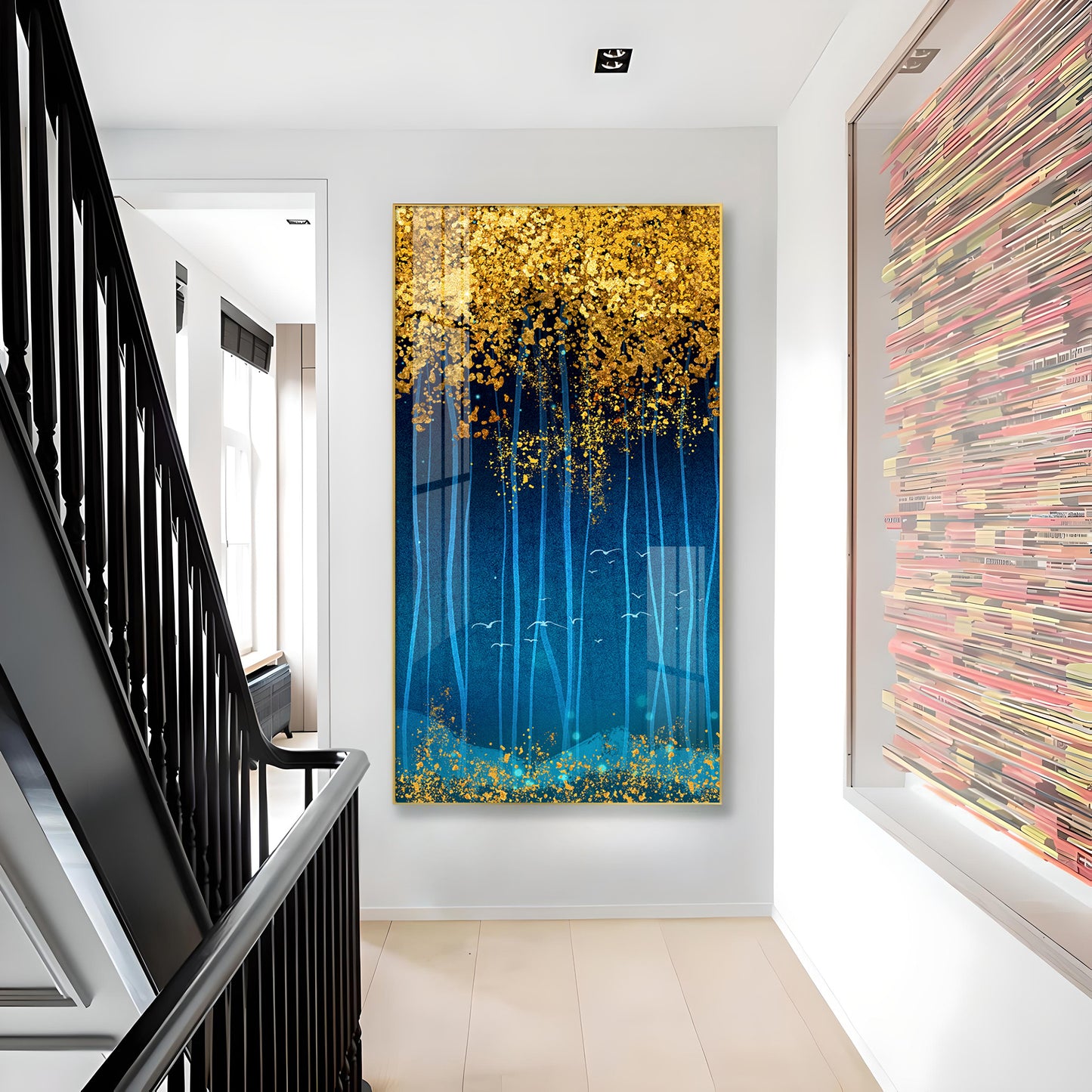 Golden Glade Glass Finish Vertical Wall Art