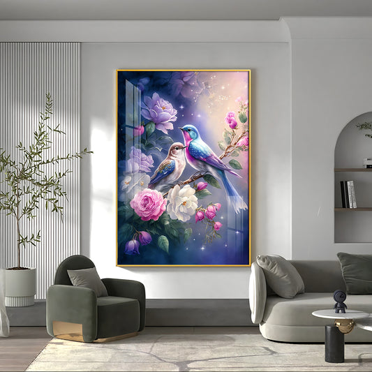 Nature's Duet Glass Finish Vertical Wall Art