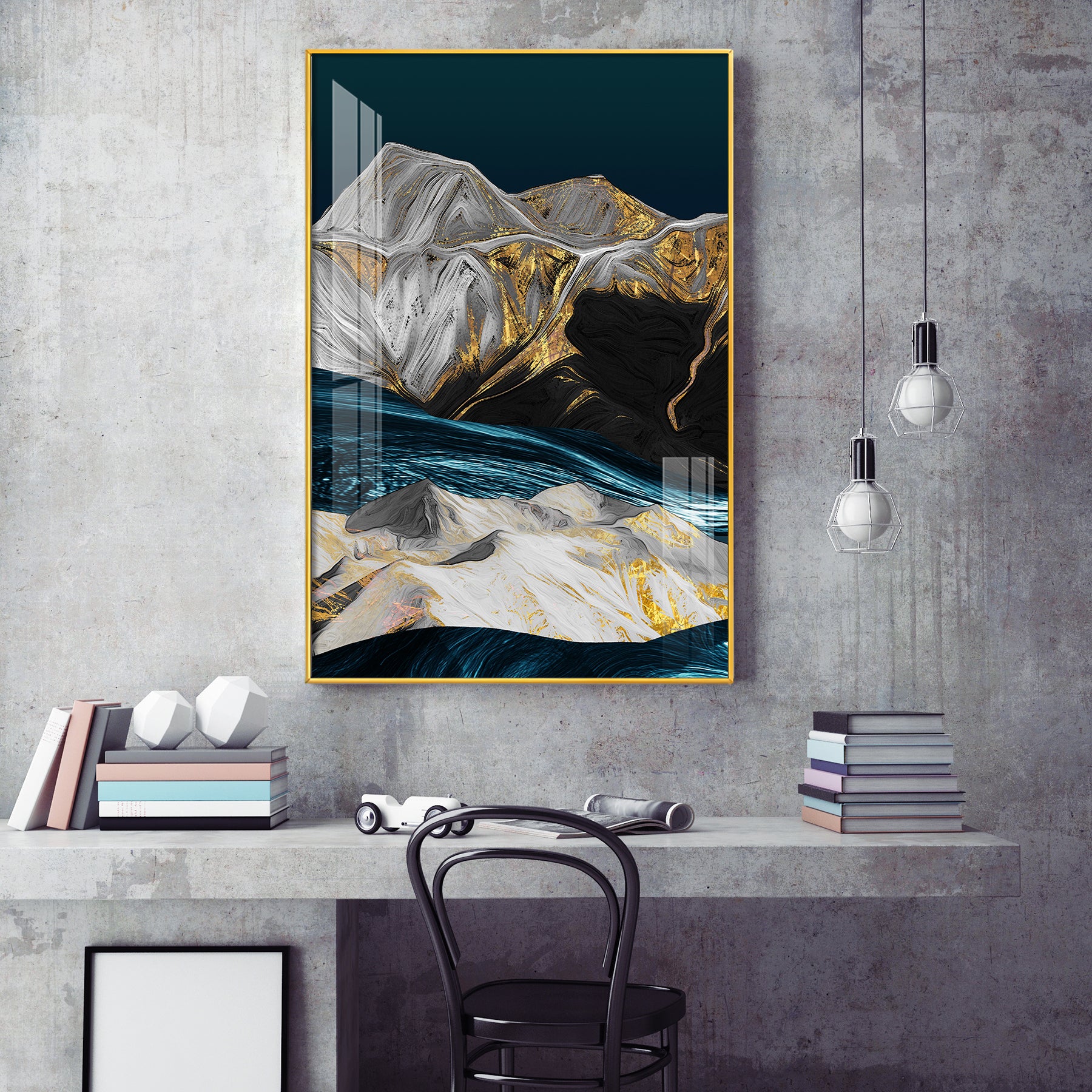 Blue Mountain Canvas Glass Finish Vertical Wall Art