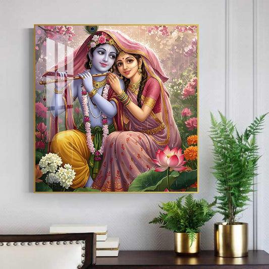 Shri Radha Krishna Glass Finish Square Wall Art