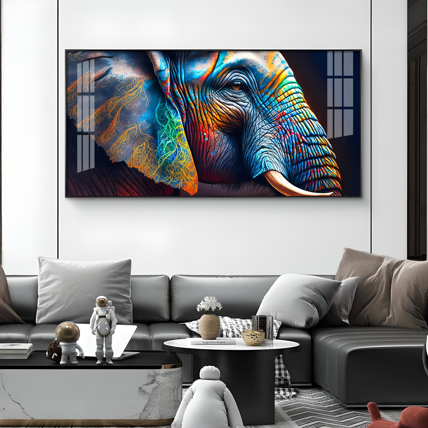 Vibrant Elephant Glass Finish Horizontal Wall Art