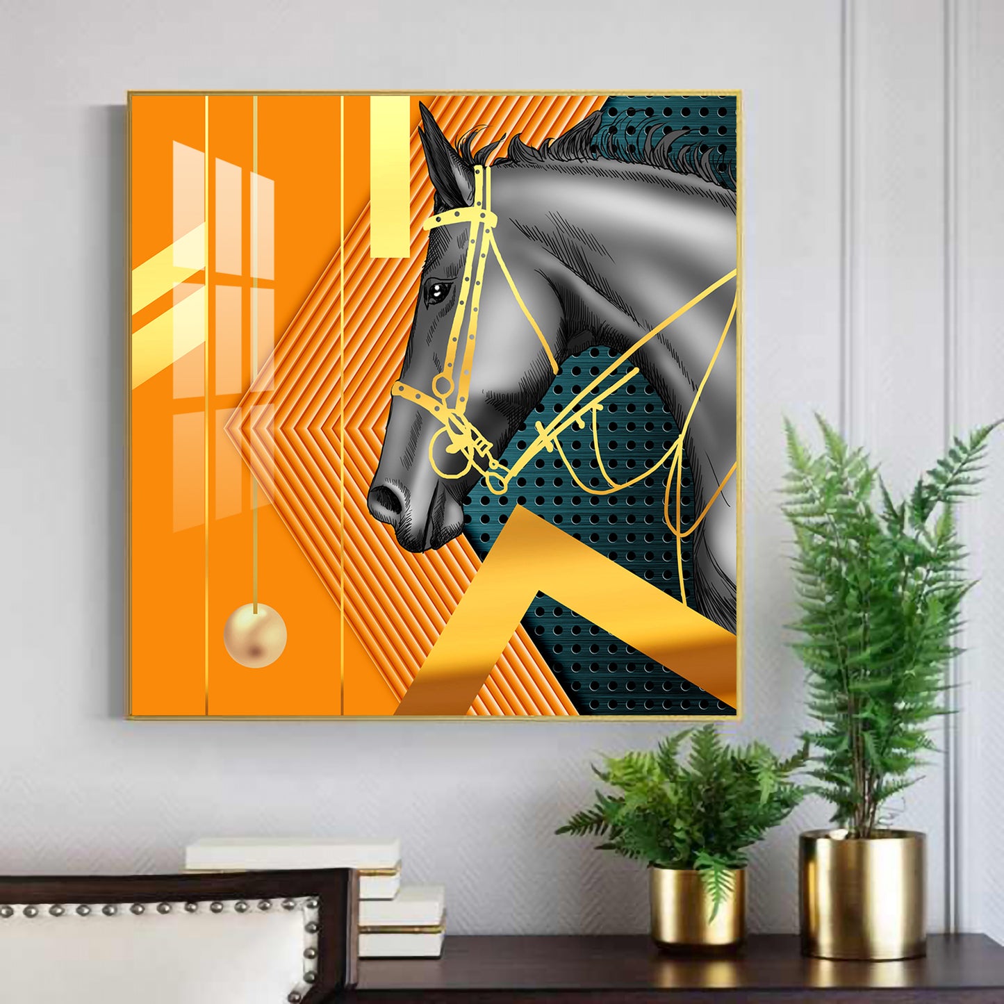 Luxe Horse Glass Finish Square Wall Art