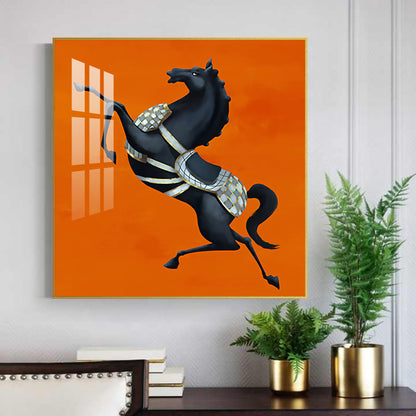 Jumping Horse Glass Finish Square Wall Art