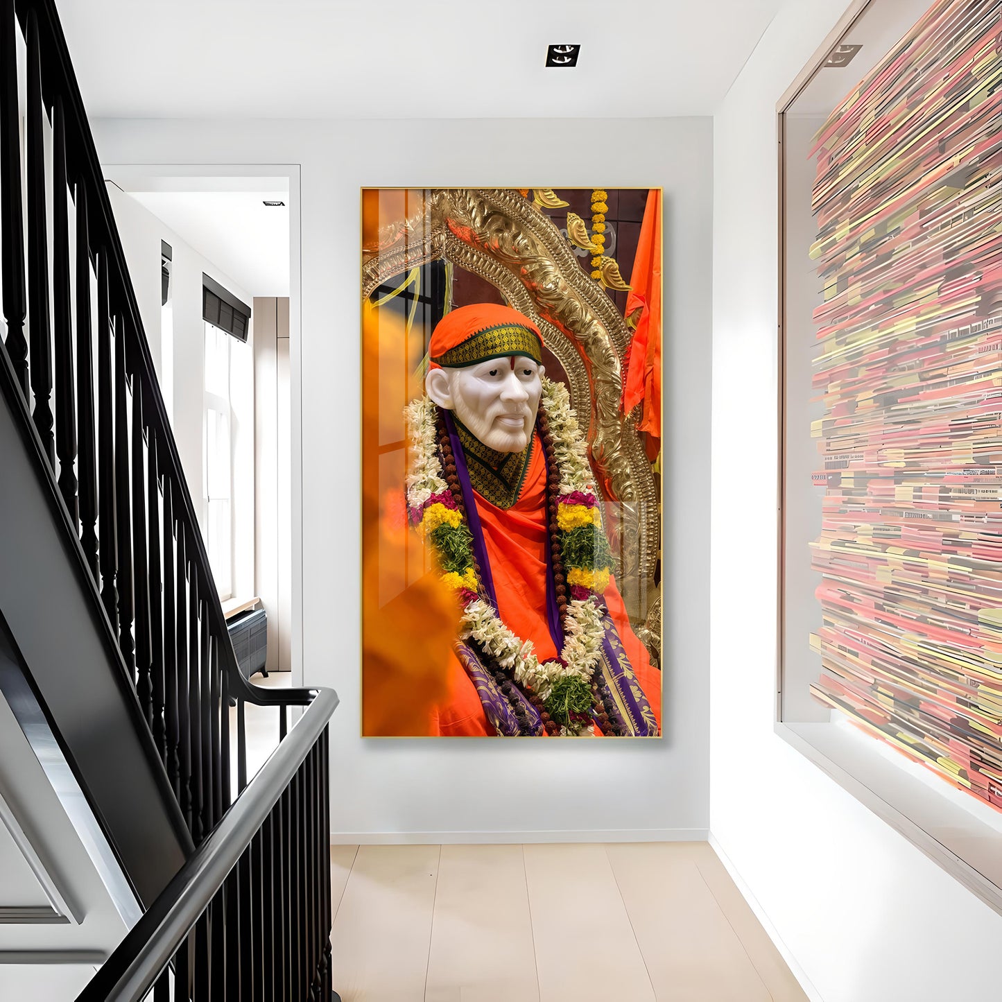 Shirdi Sai Baba Glass Finish Vertical Wall Art