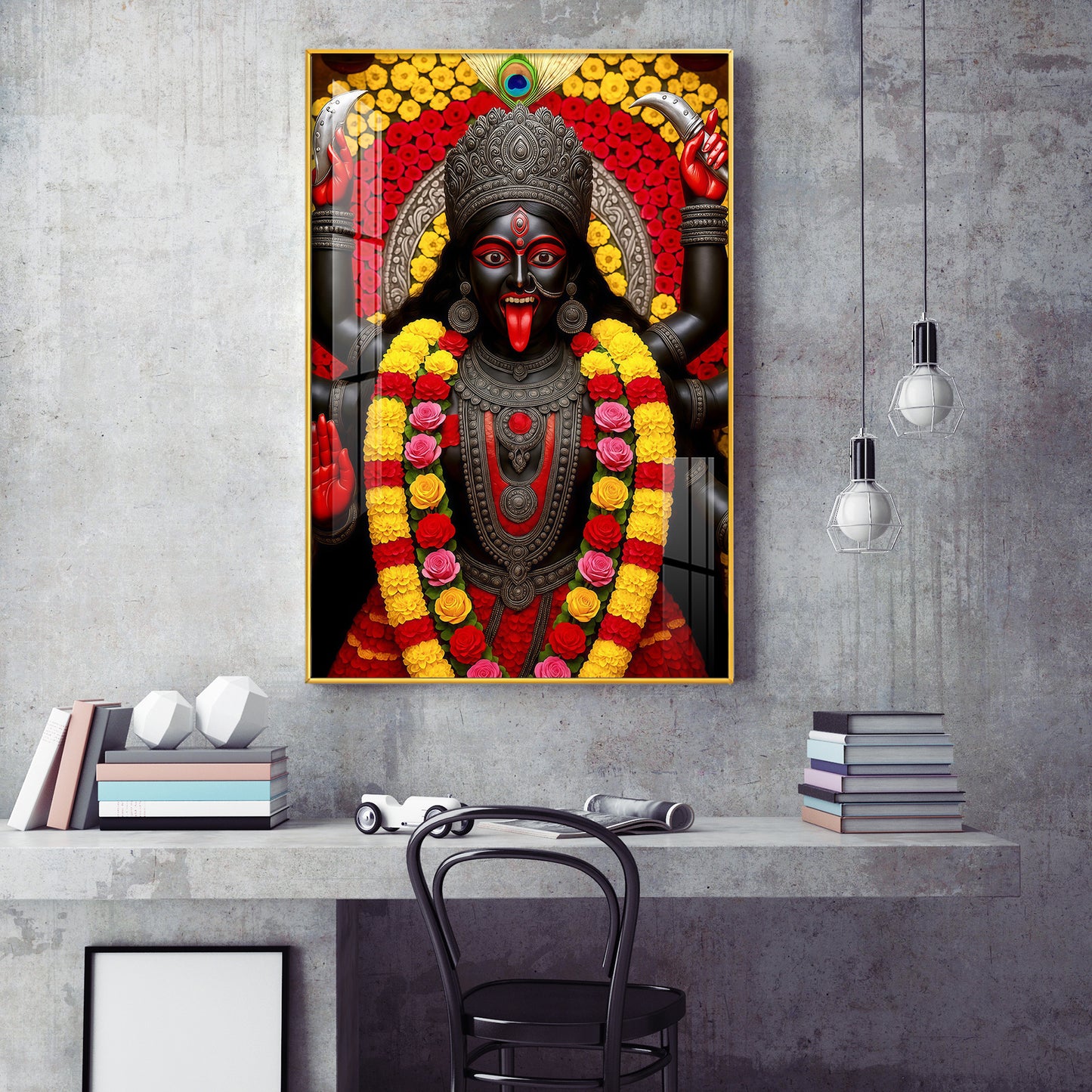 Hindu Goddess Kali Glass Finish Vertical Wall Art