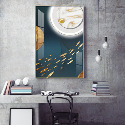 Tranquil Fish In White Space Glass Finish Vertical Wall Art