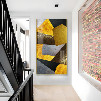 Black and Gold Abstract Vision Glass Finish Vertical Wall Art