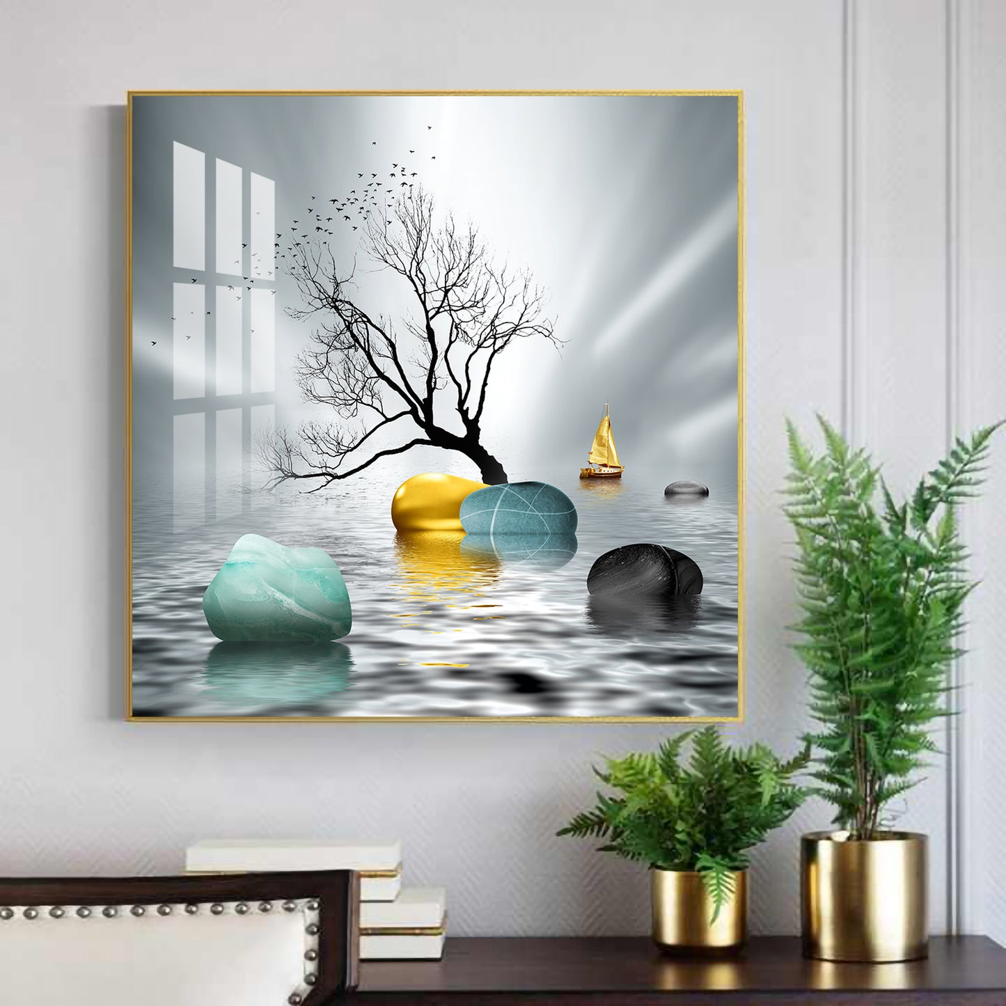 Tranquil Haven Glass Finish Square Wall Art