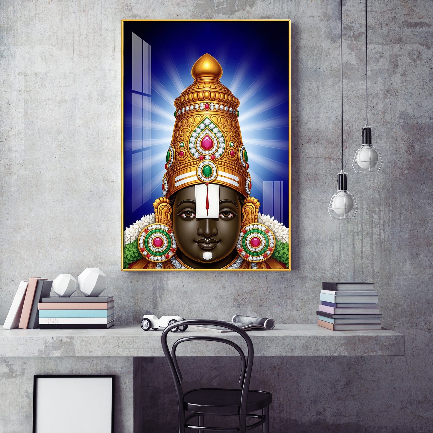 Hindu Lord Tirupati Glass Finish Vertical Wall Art
