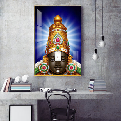 Hindu Lord Tirupati Glass Finish Vertical Wall Art
