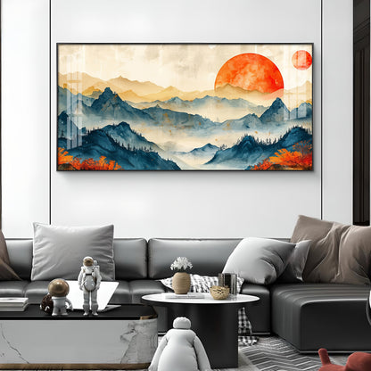 Sunrise In Mountains Glass Finish Horizontal Wall Art