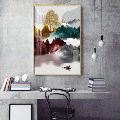 Mountain Serenity Glass Finish Vertical Wall Art