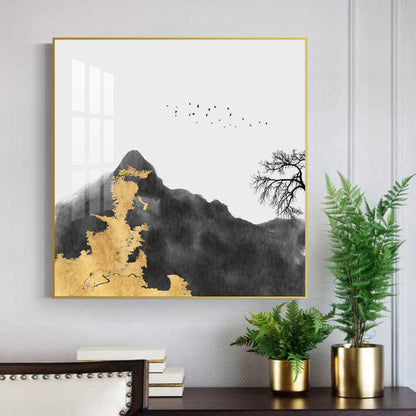 Golden Abyss Glass Finish Square Wall Art