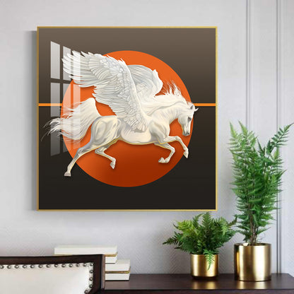 Aurora Pegasus Glass Finish Square Wall Art