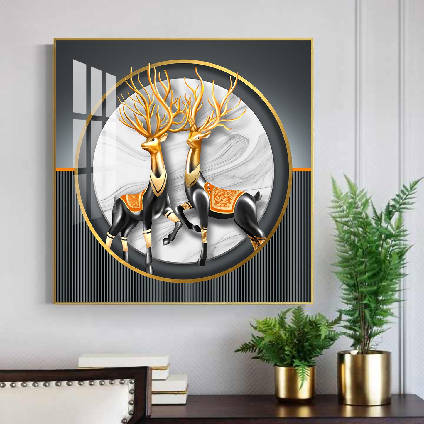 Deer in Unity Glass Finish Square Wall Art