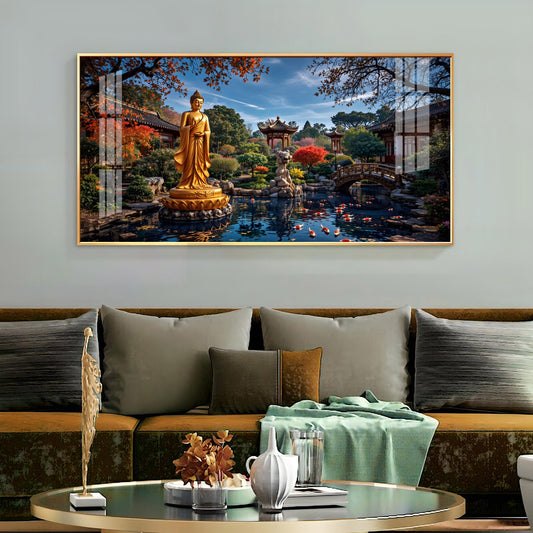 Buddha Statue In Historic Glass Finish Horizontal Wall Art
