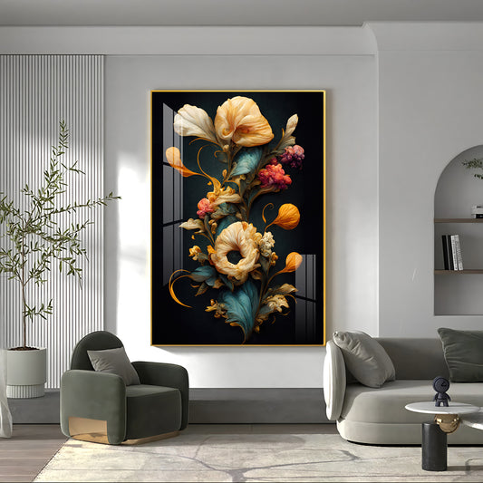 Floral Serenity Glass Finish Vertical Wall Art