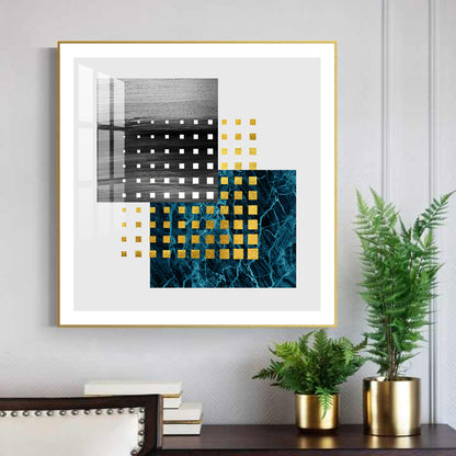 Golden Noir Mosaic Glass Finish Square Wall Art