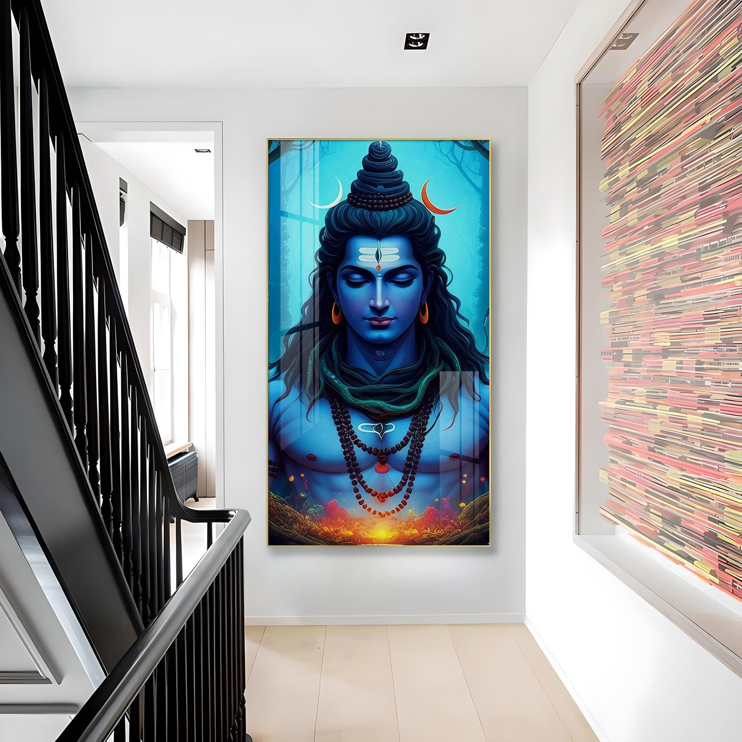 Lord Mahadev Glass Finish Vertical Wall Art