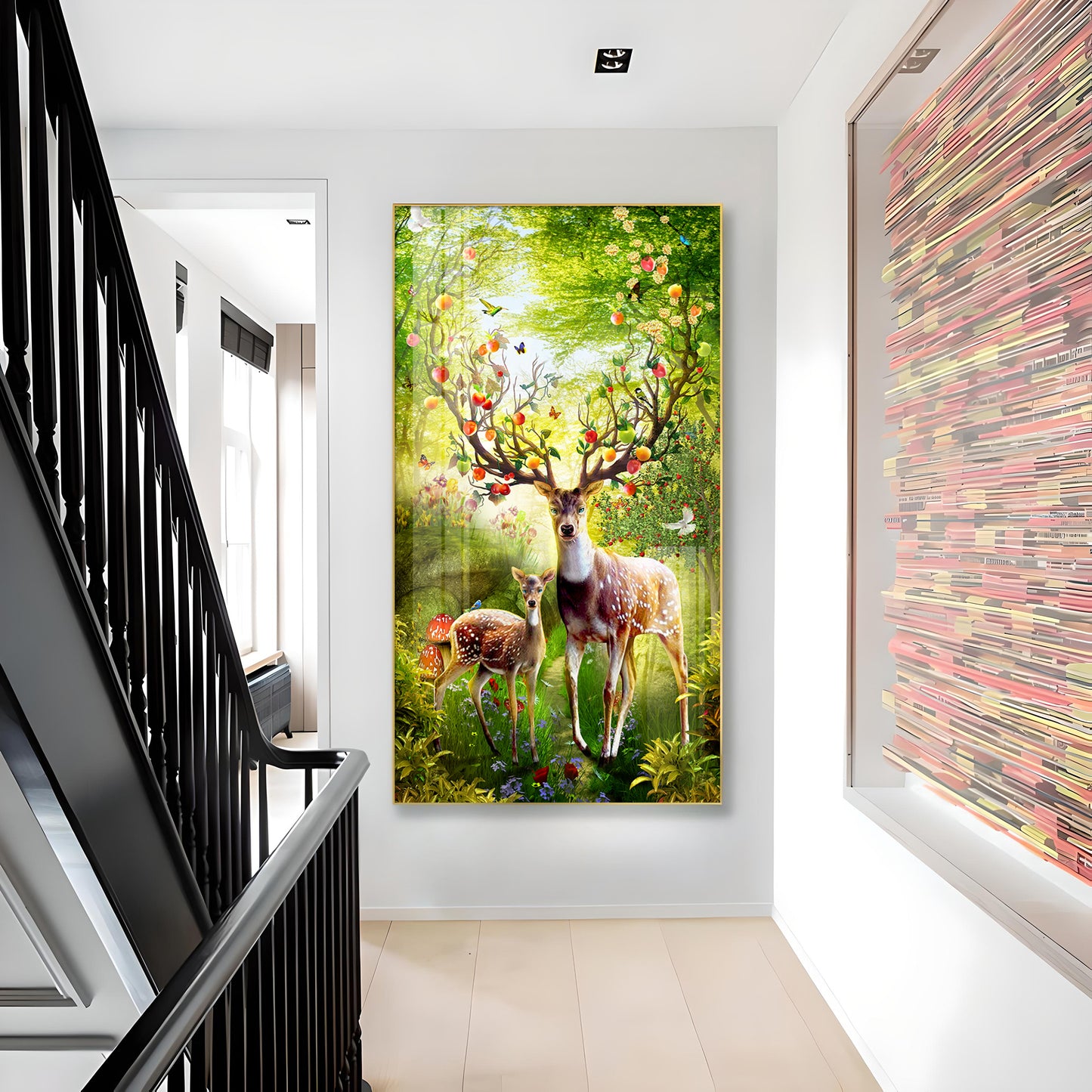 Majestic Deer Glass Finish Vertical Wall Art