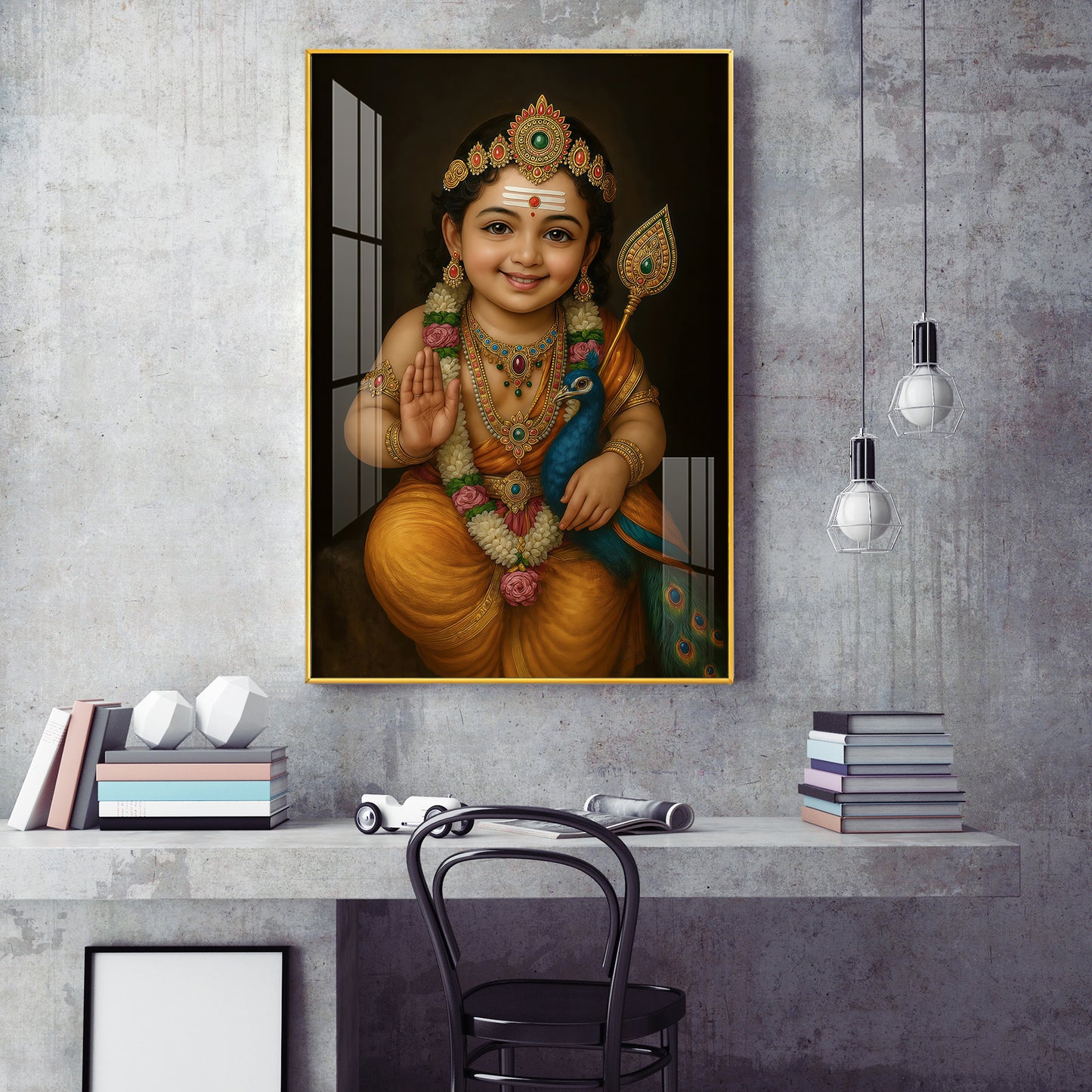 Lord kartikeya Swamy Glass Finish Vertical Wall Art