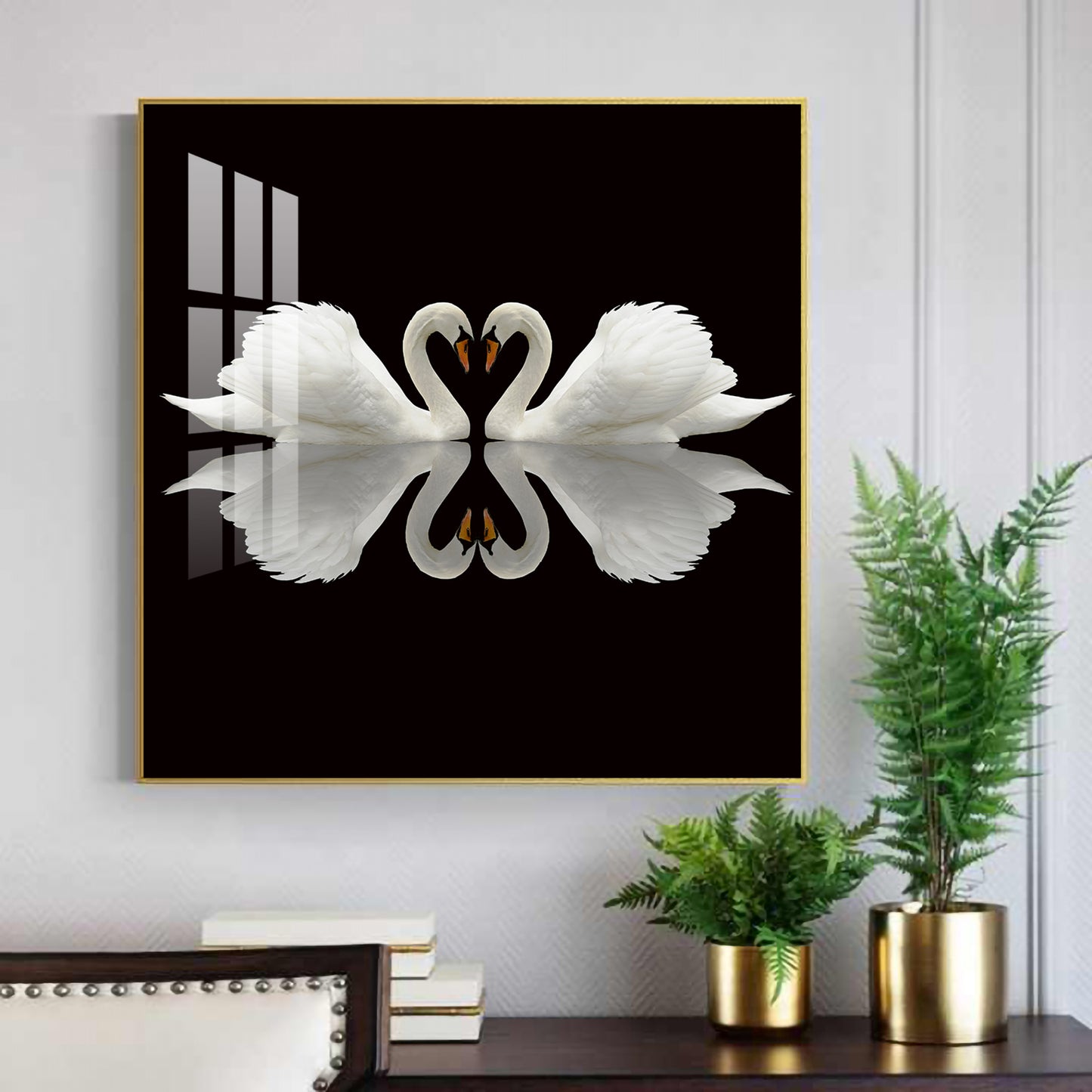 Ethereal Swan Mirage Glass Finish Square Wall Art