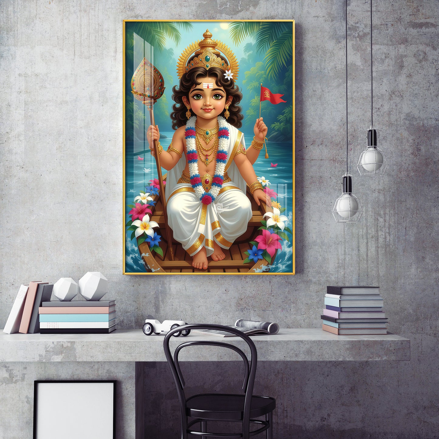 Hindu Lord Kartikeya Ji Glass Finish Vertical Wall Art