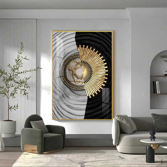 Golden Elegance Glass Finish Vertical Wall Art