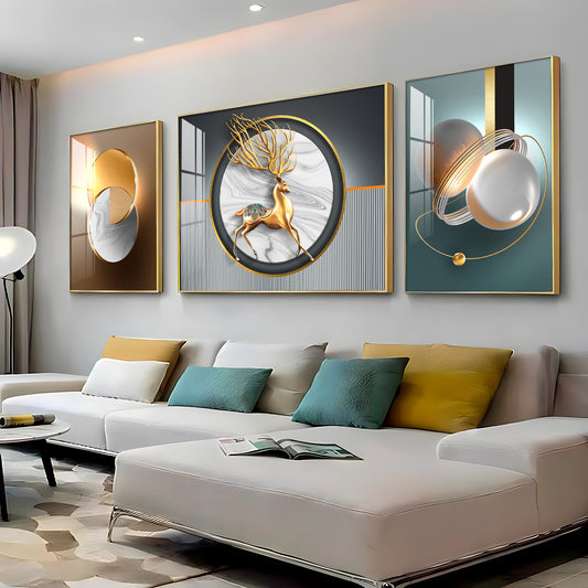 Abstraction of Deer Glass Finish Wall Art (Set Of 3)