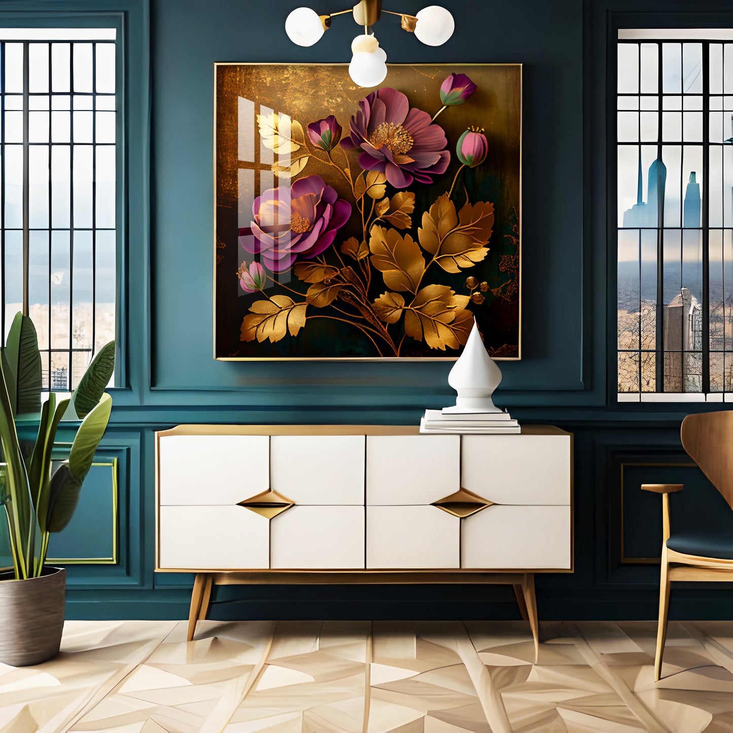 Petals in Harmony Glass Finish Square Wall Art