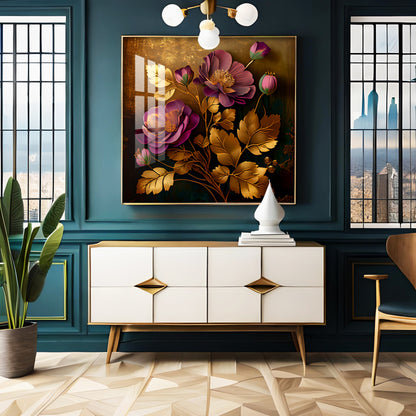 Petals in Harmony Glass Finish Square Wall Art