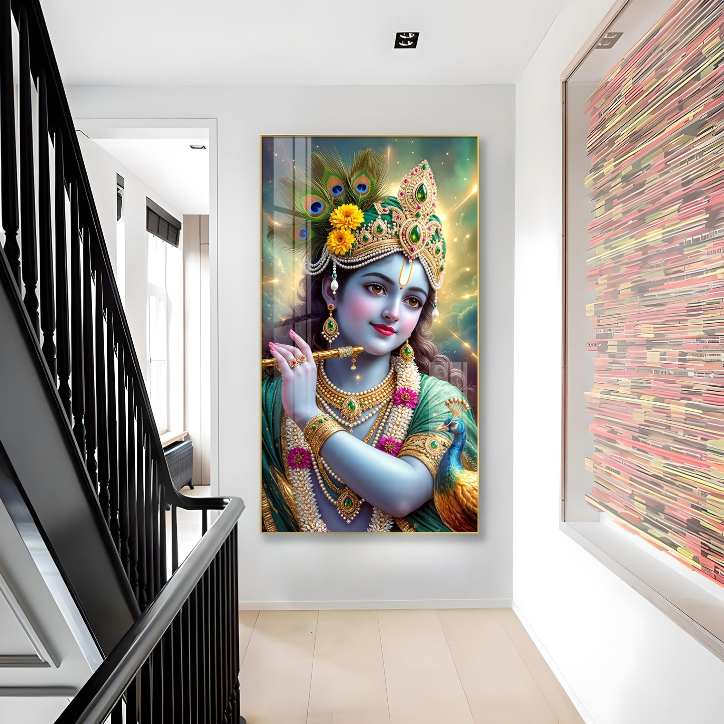 Hare Krishna Ji Glass Finish Vertical Wall Art
