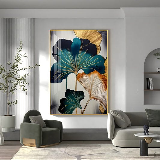Green And White Petals Glass Finishh Vertical Wall Art