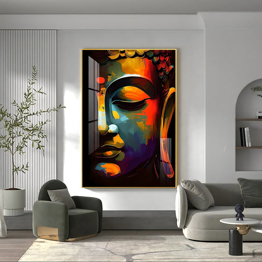 Buddha's Embrace Glass Finish Vertical Wall Art