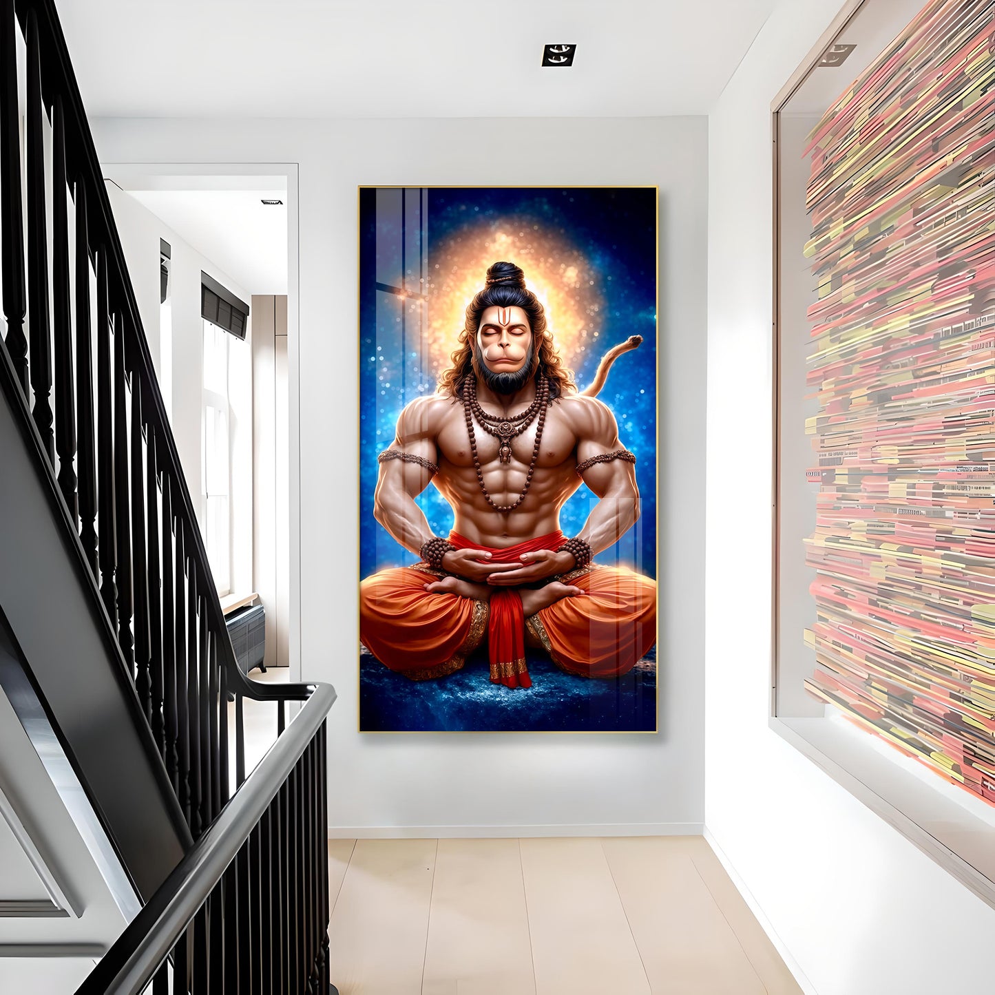 Bhakt Hanuman JI Glass Finish Vertical Wall Art