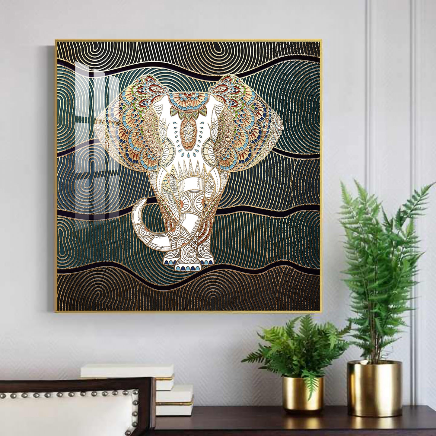 Regal Elephant Portrait Glass Finish Square Wall Art