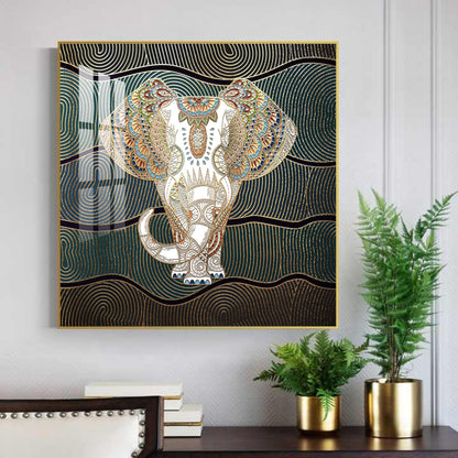 Regal Elephant Portrait Glass Finish Square Wall Art