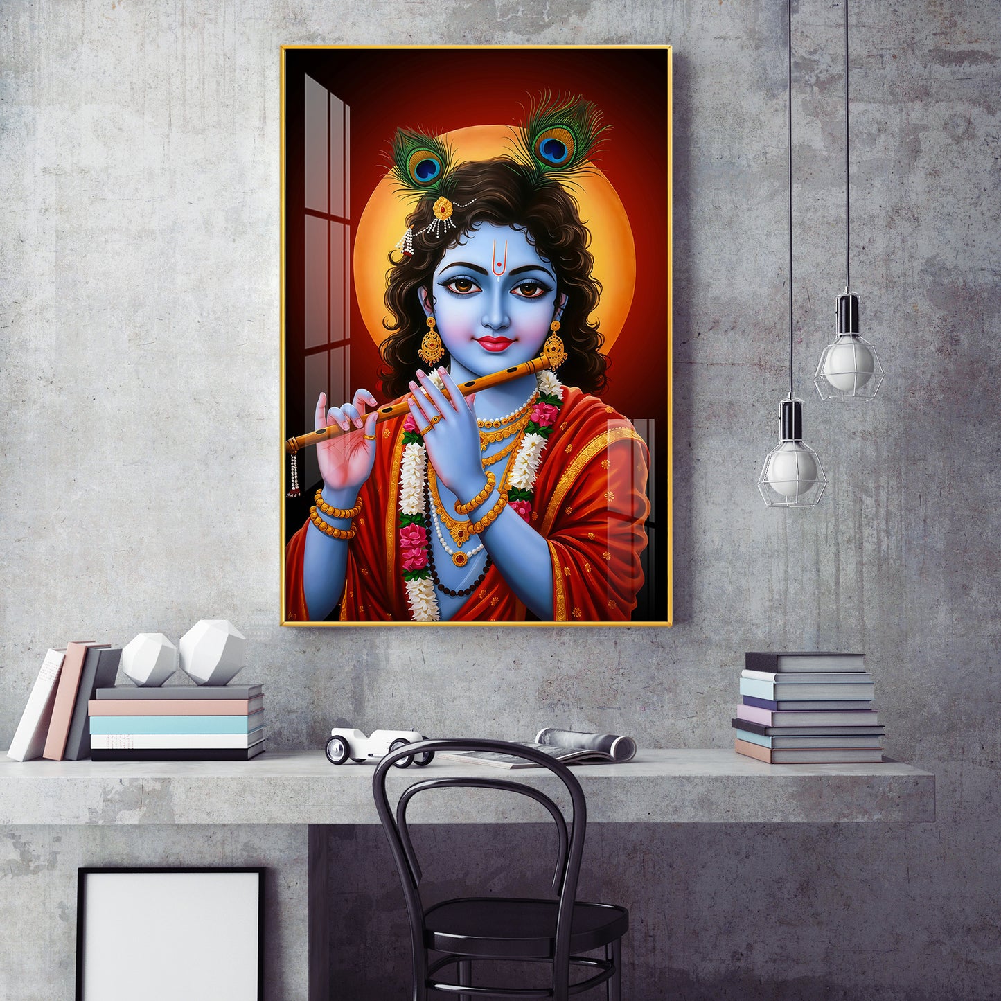 Lord Baby Krishna Glass Finish Vertical Wall Art