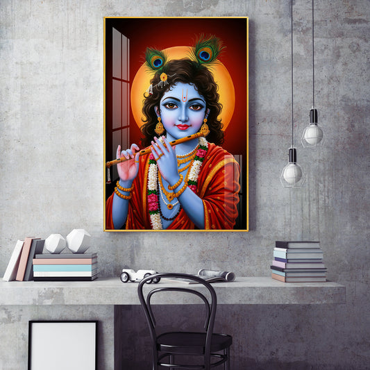 Lord Baby Krishna Ji Glass Finish Vertical Wall Art