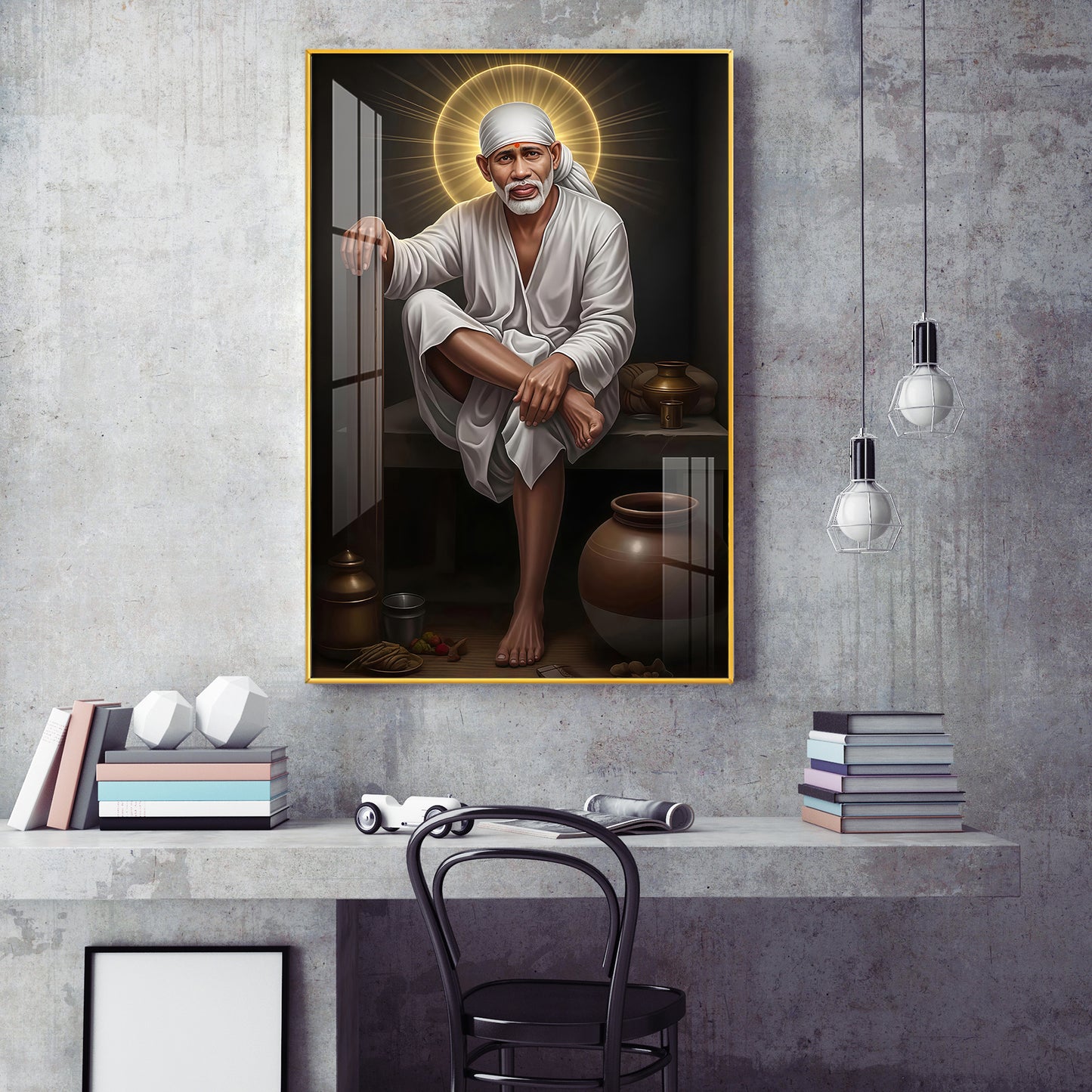 Sai Baba Glass Finish Vertical Wall Art
