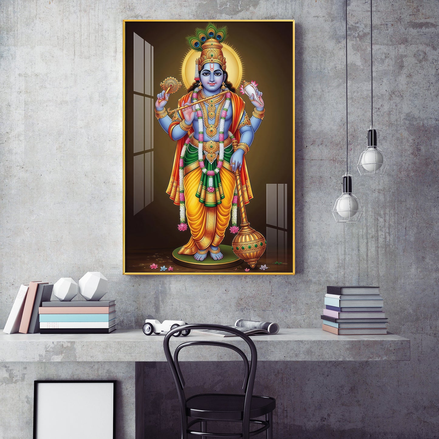 Bhagwan Vishnu Ji Glass Finish Vertical Wall Art