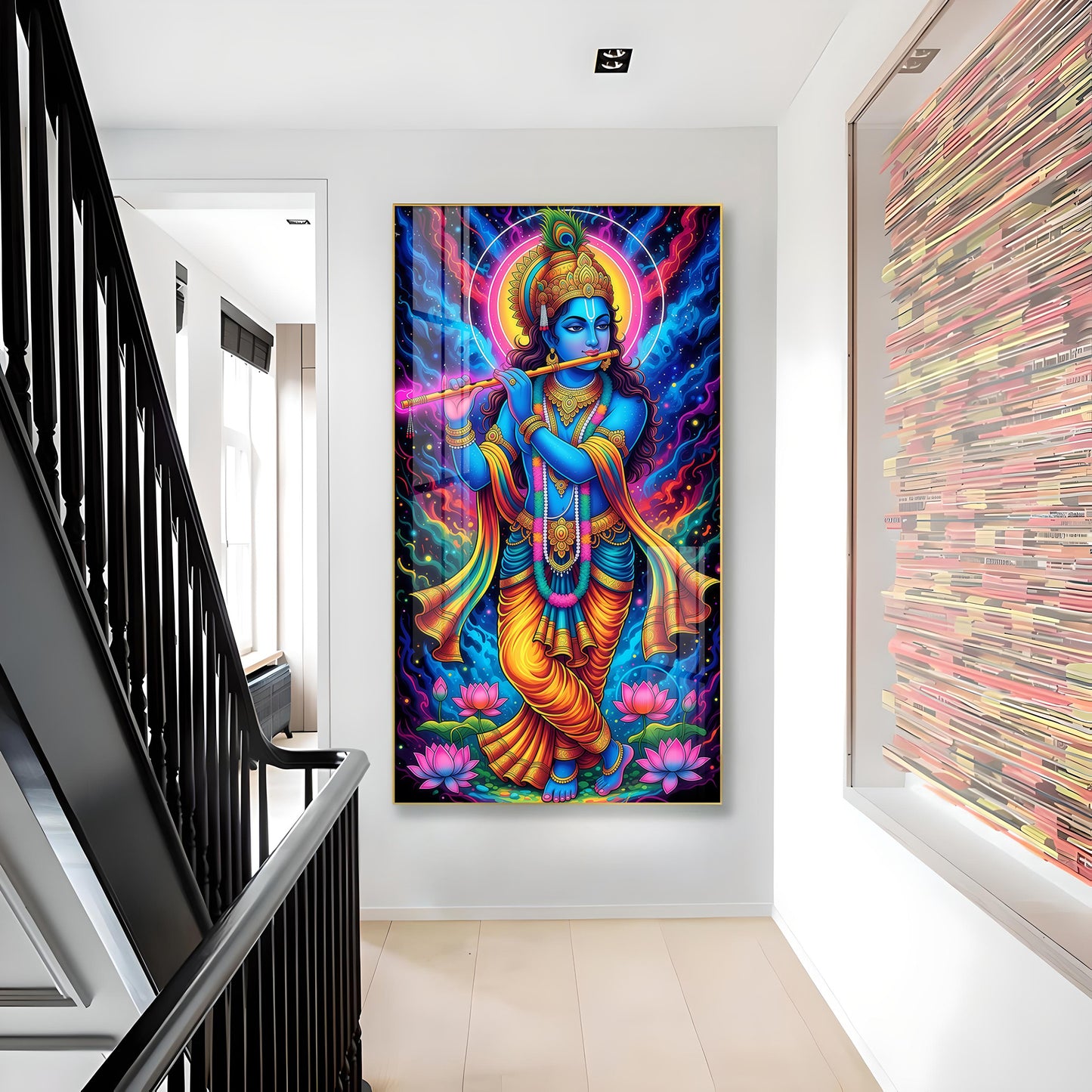 Jai Shree Krishna Glass Finish Vertical Wall Art
