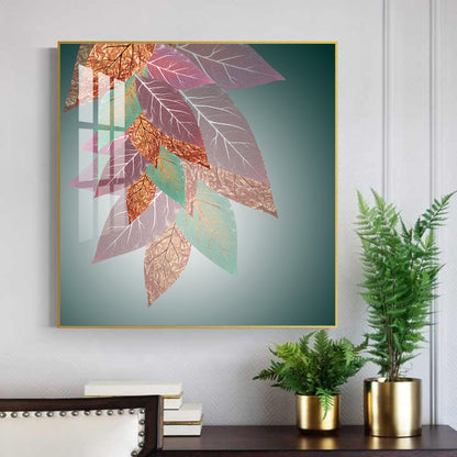 Leaf Abstraction Glass Finish Square Wall Art