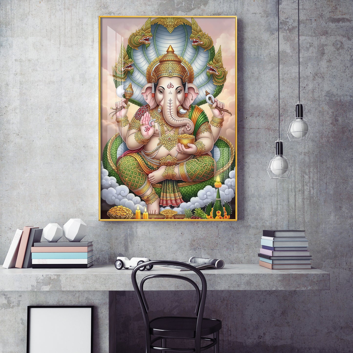 Hindu Lord Ganpati Bappa Glass Finish Vertical Wall Art