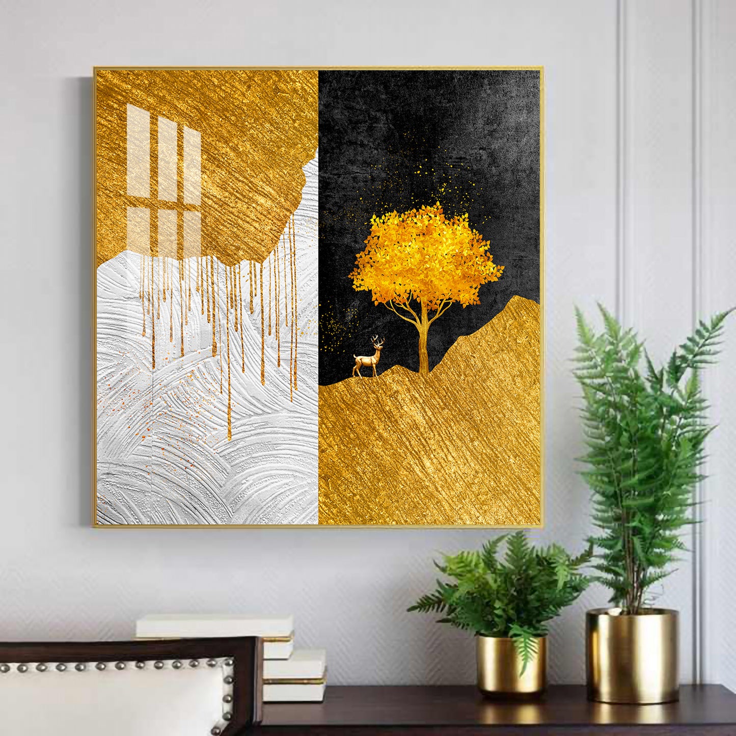 Tree of Gold Glass Finish Square Wall Art