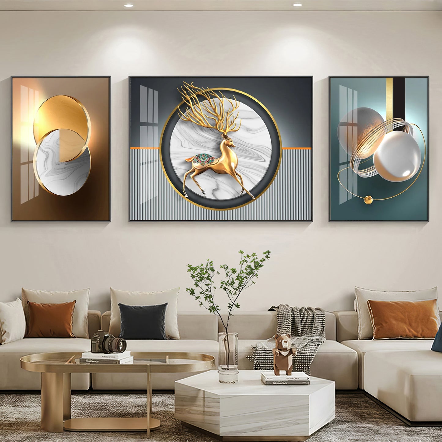 Abstraction of Deer Glass Finish Wall Art (Set Of 3)