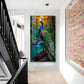 Majestic Peacock by Waterfall Glass Finish Vertical Wall Art