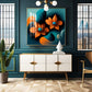 Orange and Blue Blossom Fusion Glass Finish Square Wall Art