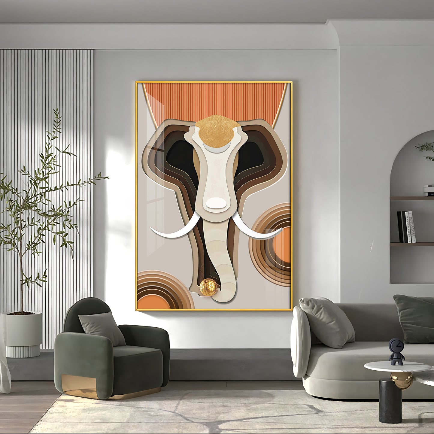 Elephantine Elegance Glass Finish Vertical  Wall Art